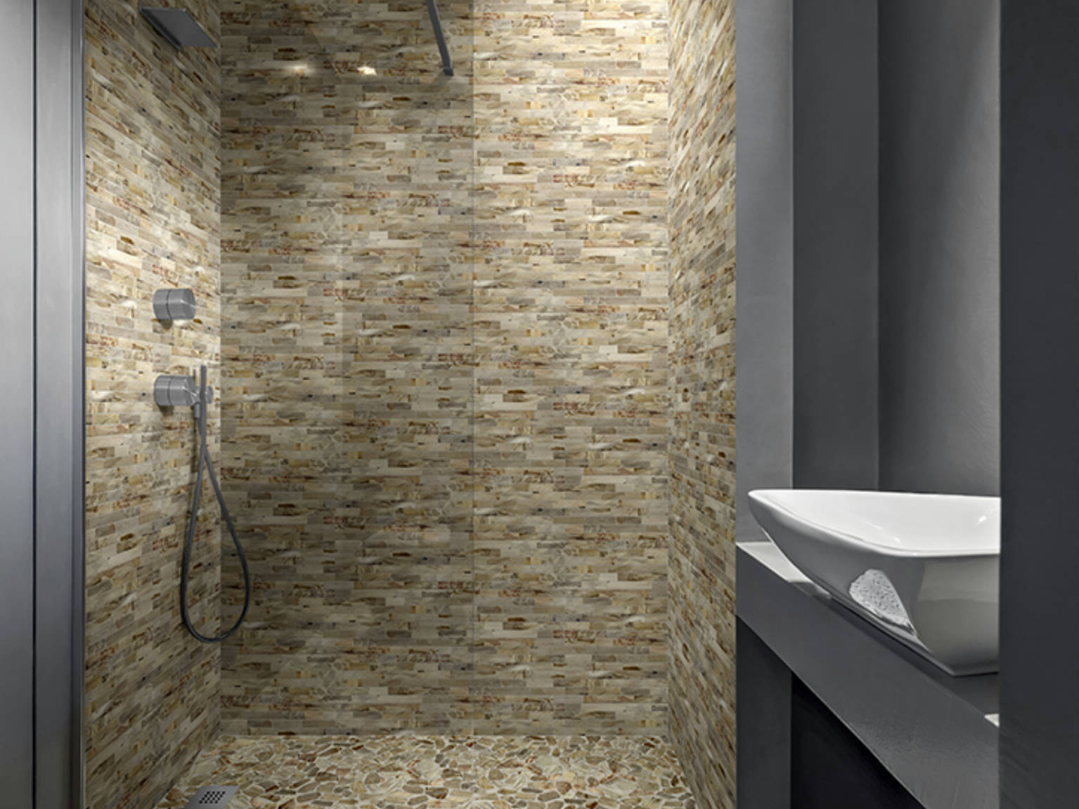 Fossil Wood Mini Opus Mix Beige Interlocking Mosaic | Best Tile and Wood