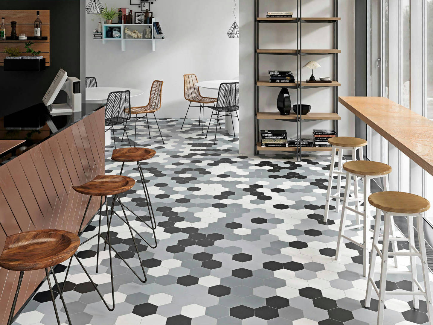 Vida 5.5X6.3” Black, Grey, Pearl, and White  Hexagons | Best Tile and Wood