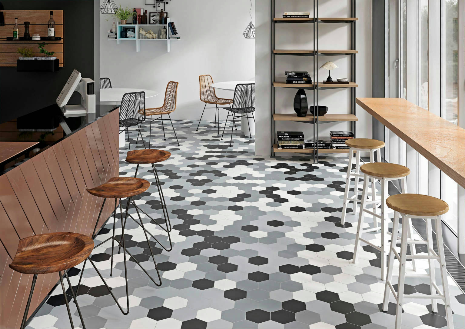 Vida 5.5X6.3” Black, Grey, Pearl, and White  Hexagons | Best Tile and Wood