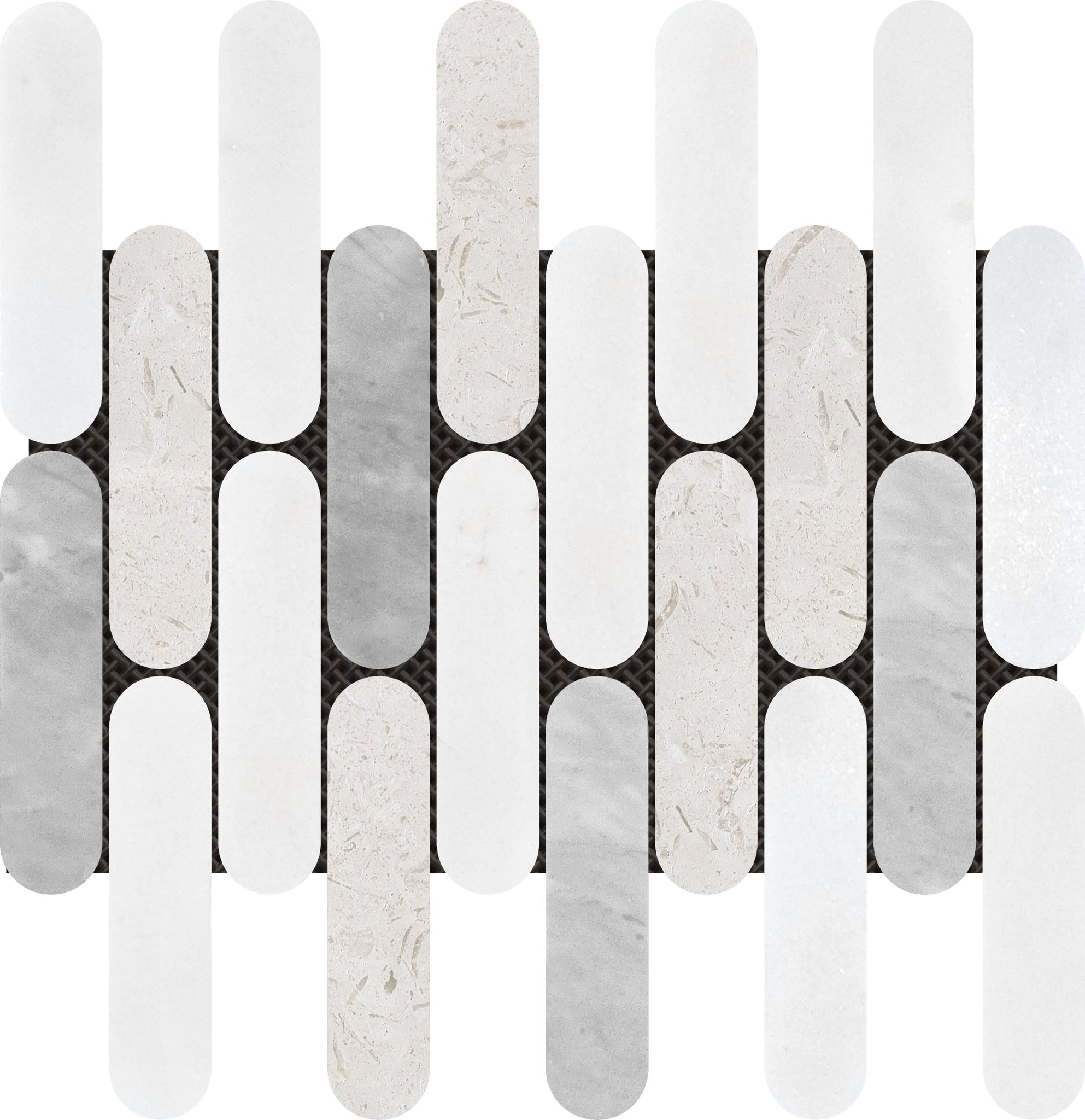 2"x6" Elongated Round White Grey Beige Marble Mix | Best Tile and Wood