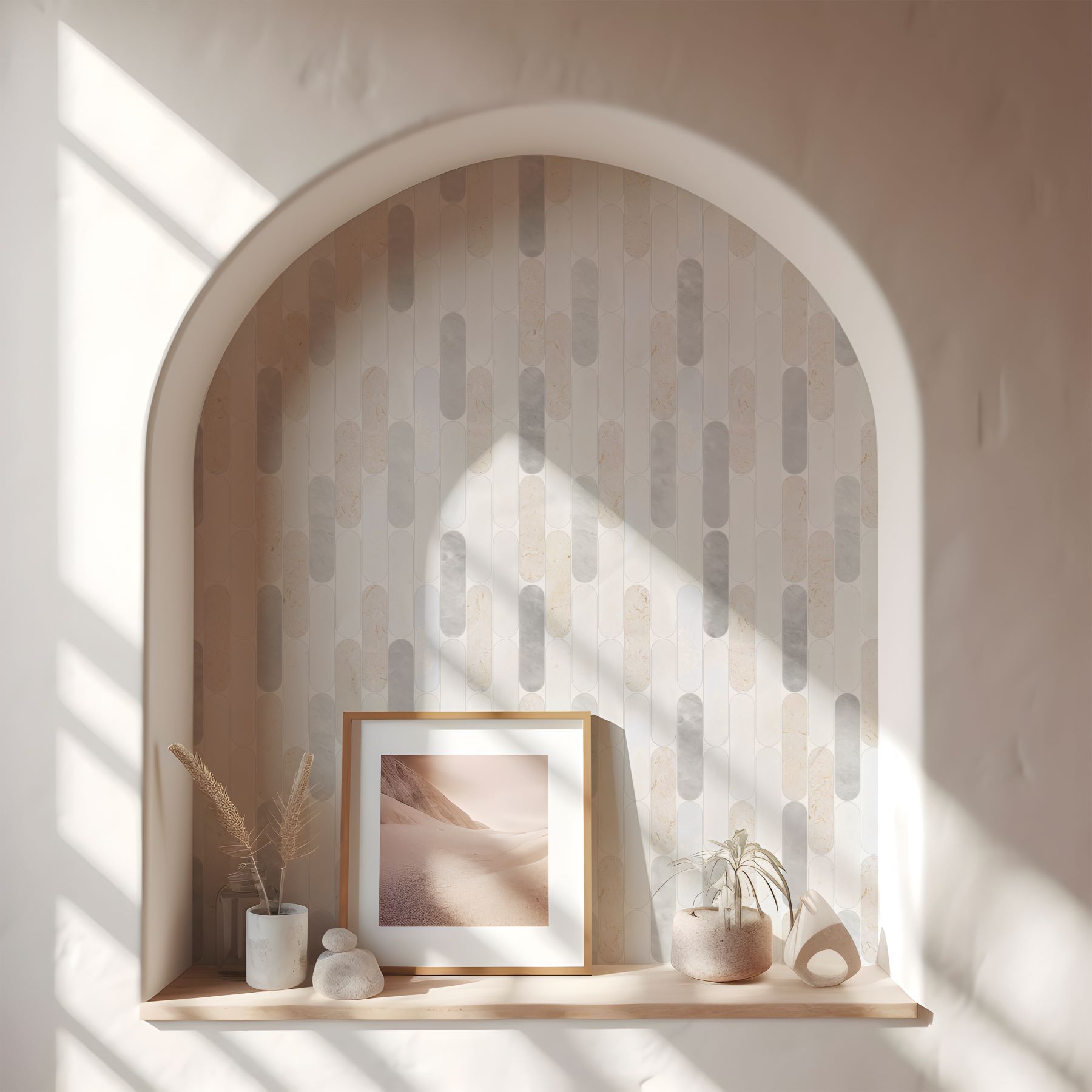 2"x6" Elongated Round White Grey Beige Marble Mix | Best Tile and Wood