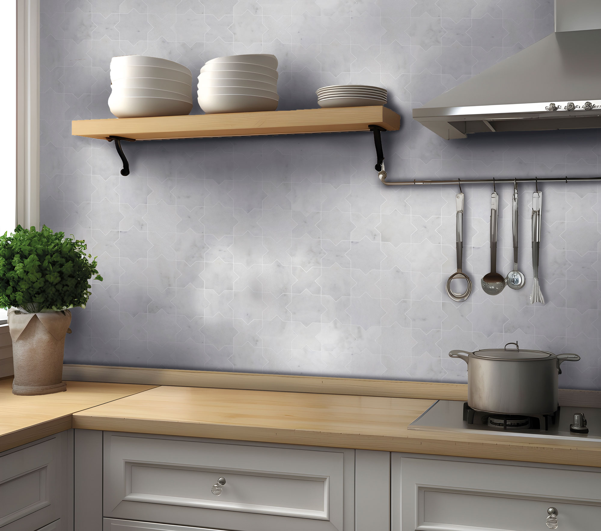 3"x3" Cross & Star White Grey Marble | Best Tile and Wood