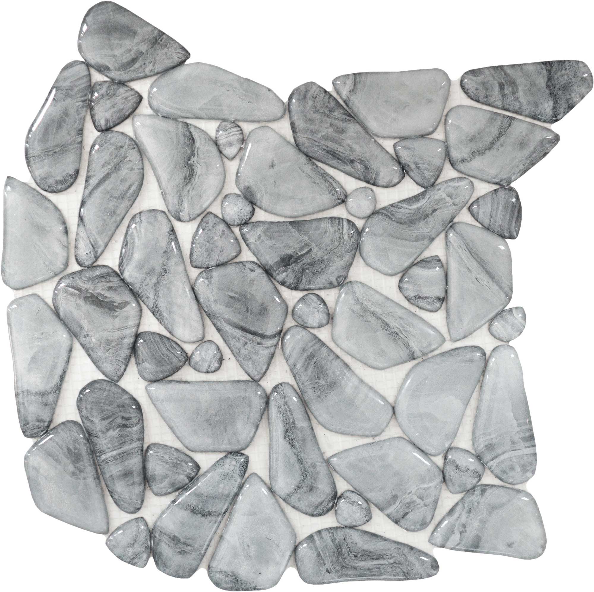 Glass Pebble Light Grey Marble Pattern Mix Mosaic 11.4"11.4" | Best Tile and Wood