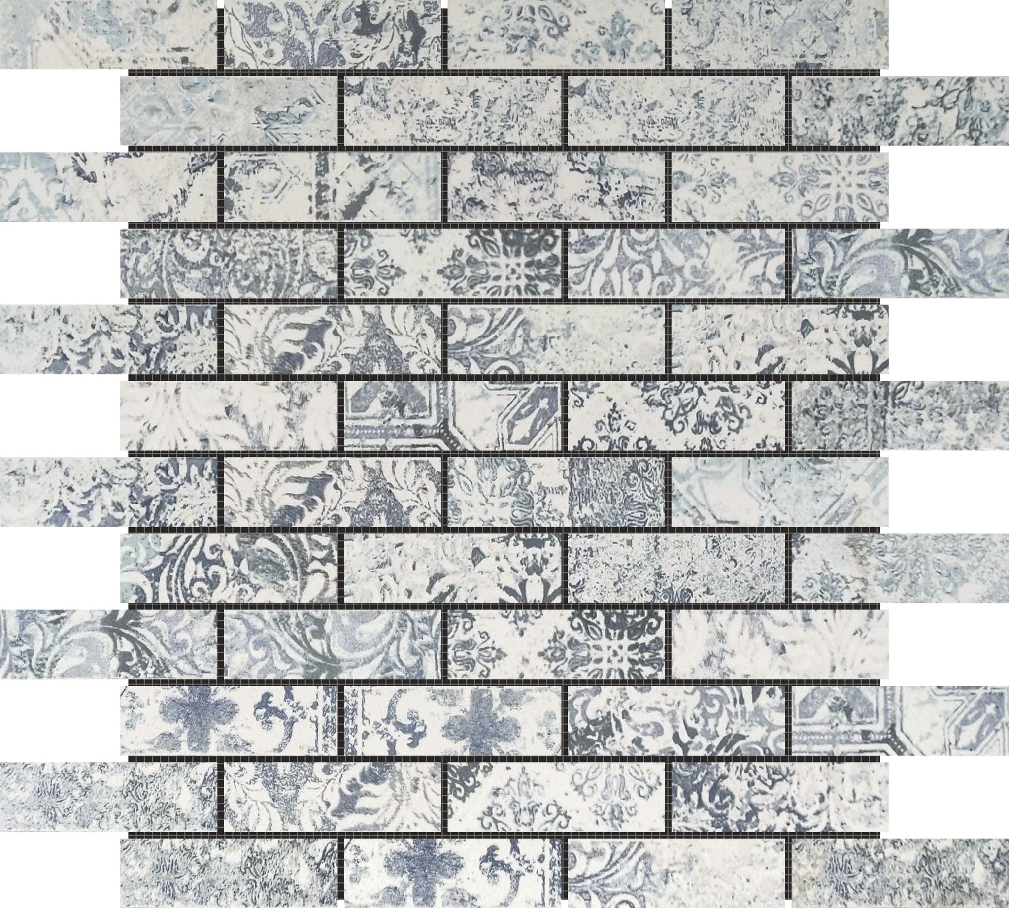 Grey Mix Pattern Deco Brick Matte Glazed Porcelain 1"x3" Mosaic | Best Tile and Wood