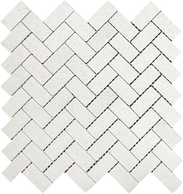 Herringbone Crystal White Marble Polished 1"x2" | Best Tile and Wood