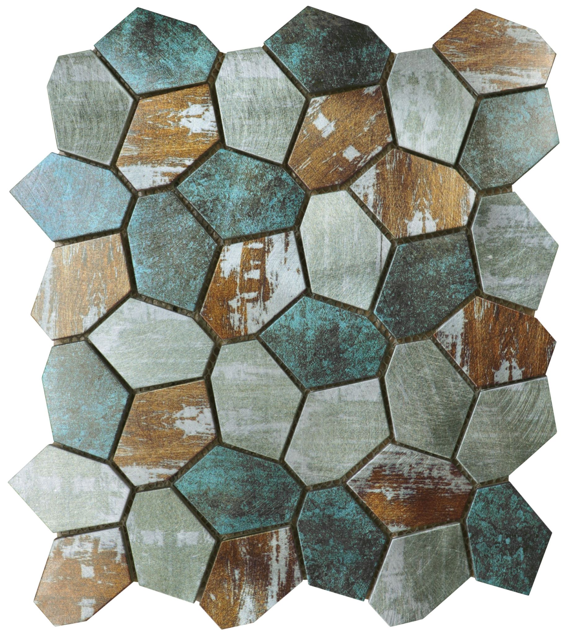 Hexagon Aluminum Mix Green Grey Beige 11.4"x12.2" | Best Tile and Wood