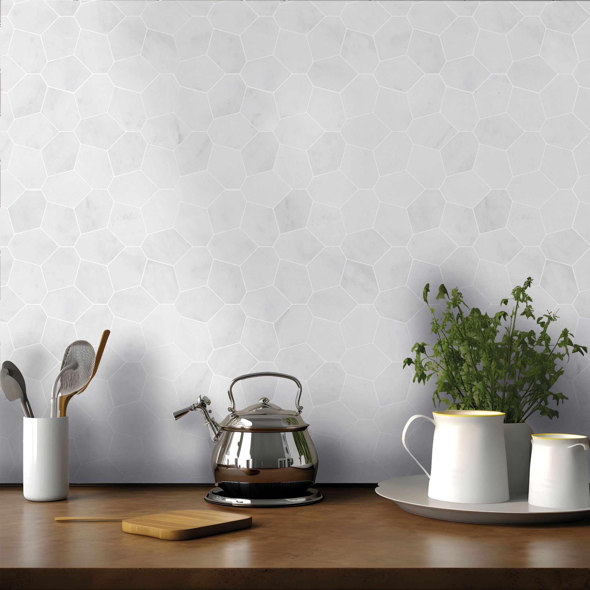 Irregular Hexagon White Grey Marble | Best Tile and Wood