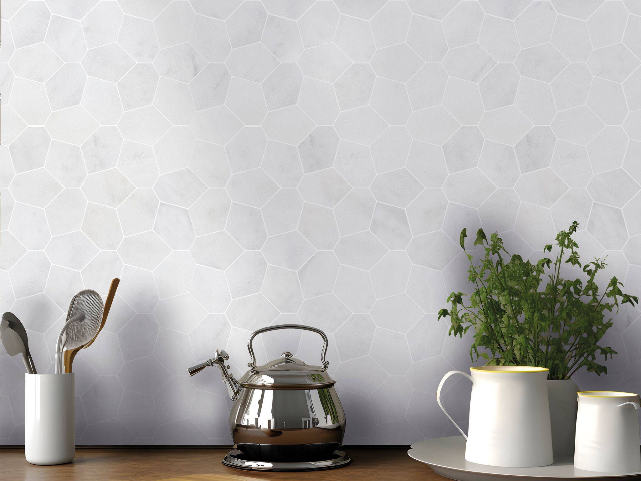 Irregular Hexagon White Grey Marble  | Best Tile and Wood
