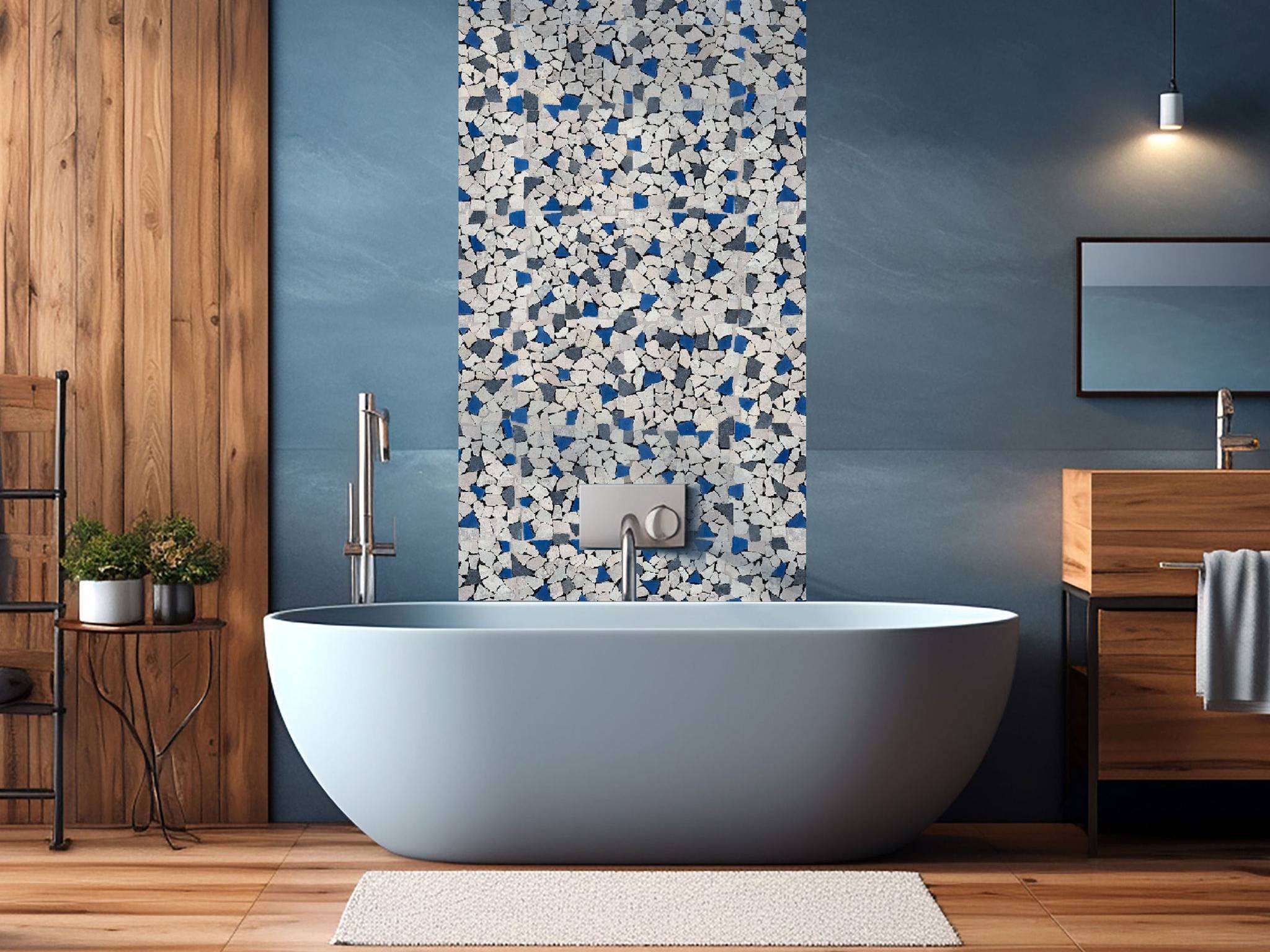 Mini Opus Beige Grey Marble Mix & Blue Glass | Best Tile and Wood