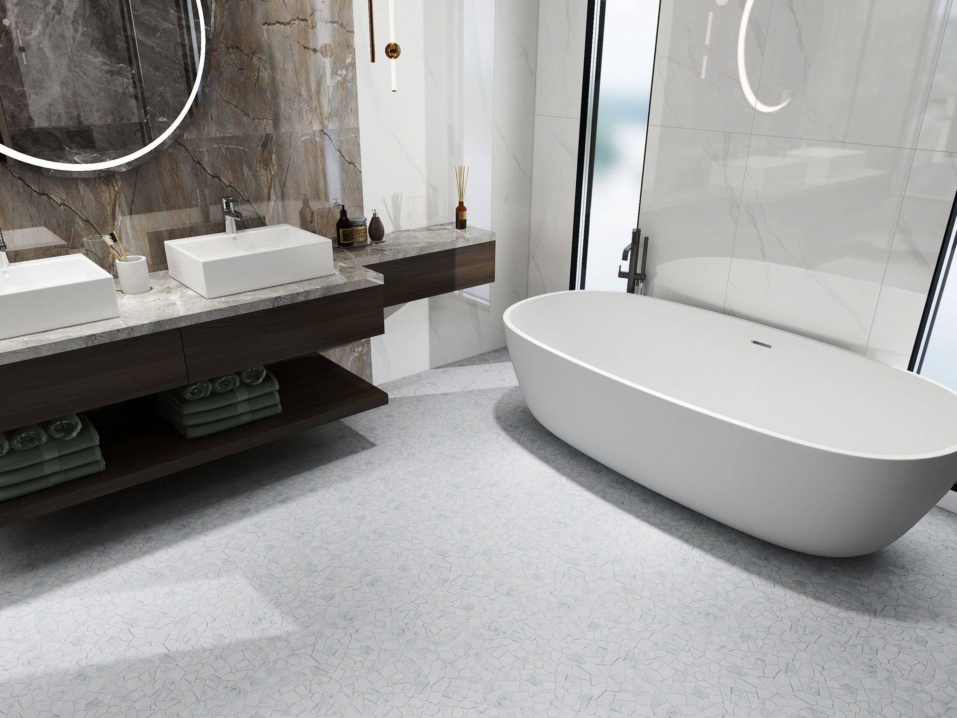 Mini Opus Matte White Grey Marble Stone Interlocking | Best Tile and Wood