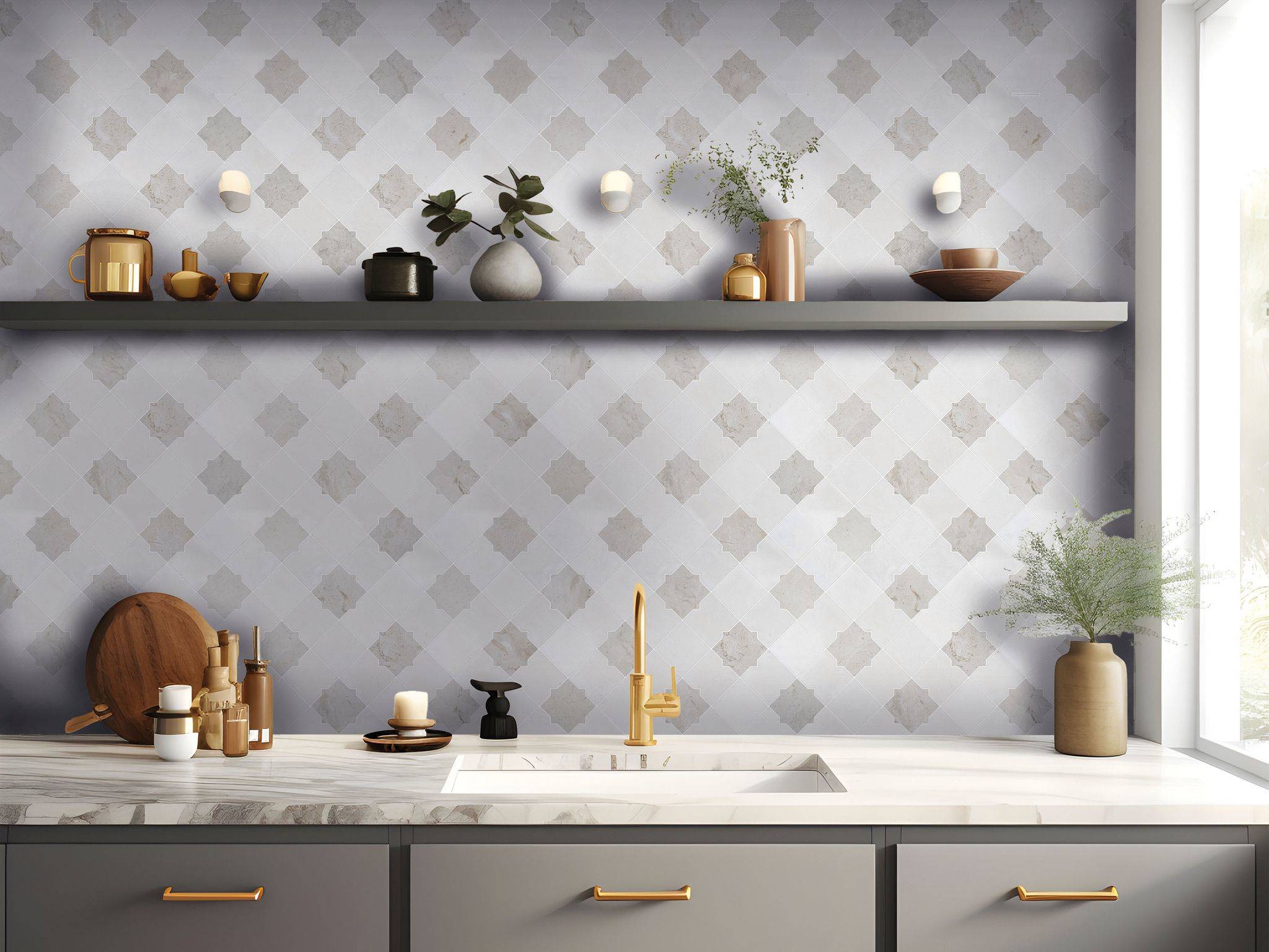 Star & Square White & Beige Mix Marble | Best Tile and Wood